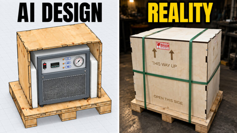 ChatGPT shipping crate design compared with the finished plywood crate